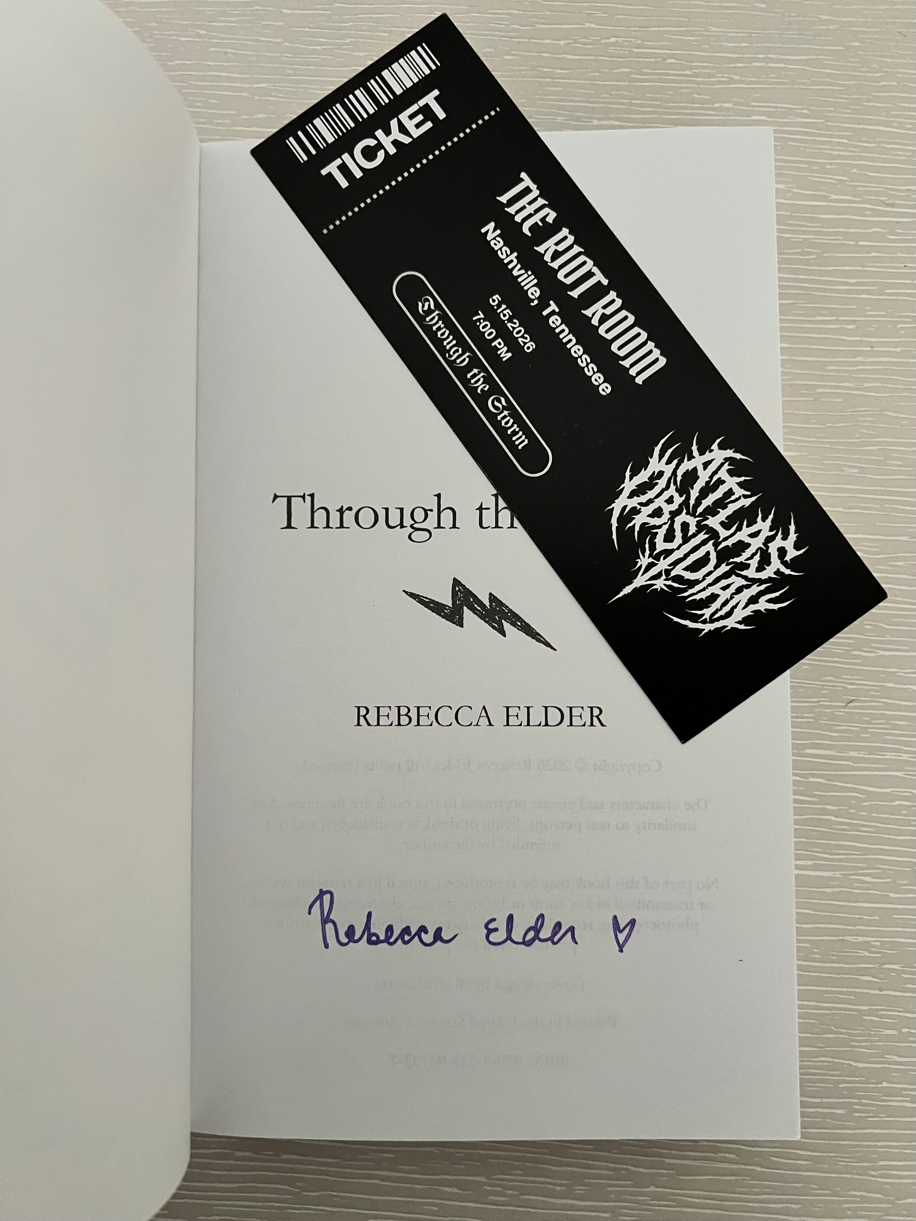 Through the Storm paperback signed edition by Rebecca Elder with exclusive merch