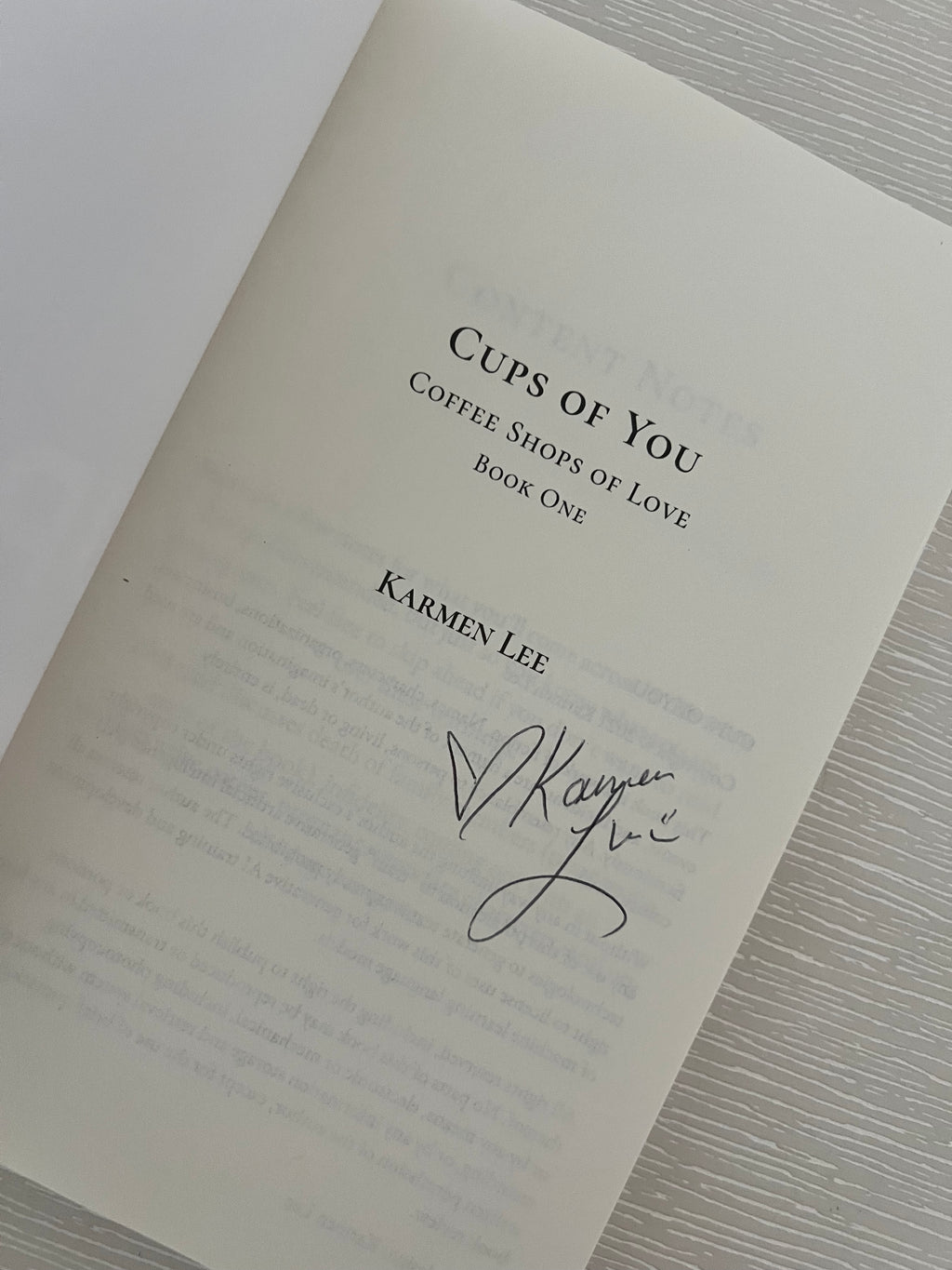 Cups of you signed paperback by Karen Lee